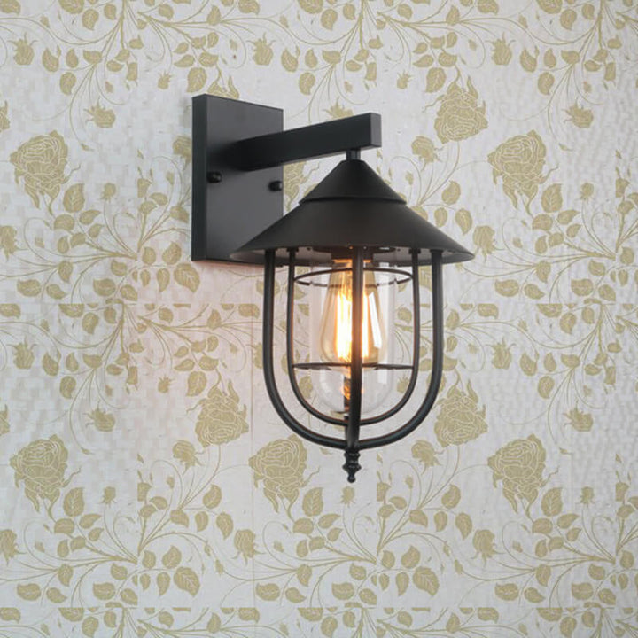 Vintage Industrial Iron Lantern Indoor Outdoor 1-Light Wall Sconce Lamp | Bowlift