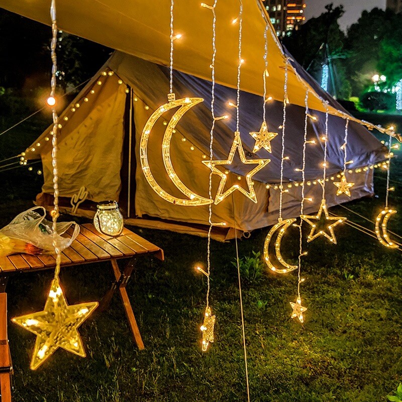 BowLift | LED Solar Star Moon Curtain Light  Christmas Outdoor Patio Decorative Camping String Lights