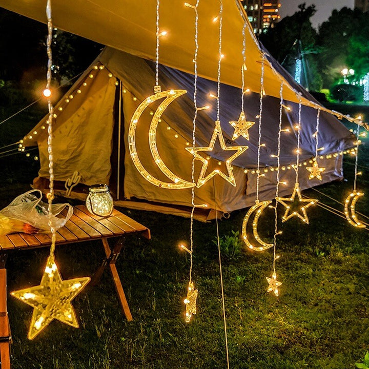 BowLift | LED Solar Star Moon Curtain Light  Christmas Outdoor Patio Decorative Camping String Lights