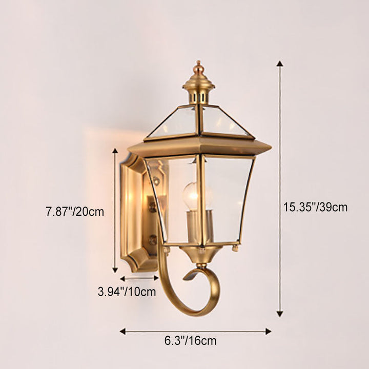 European Modern Luxury Quadrilateral Brass Glass Waterproof 1-Light Outdoor Wall Sconce Lamp | Bowlift