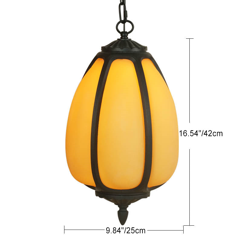 Traditional Chinese Waterproof Aluminum PC Dolomite Elliptical Pumpkin 1-Light Pendant Light For Ourdoor Patio | Bowlift
