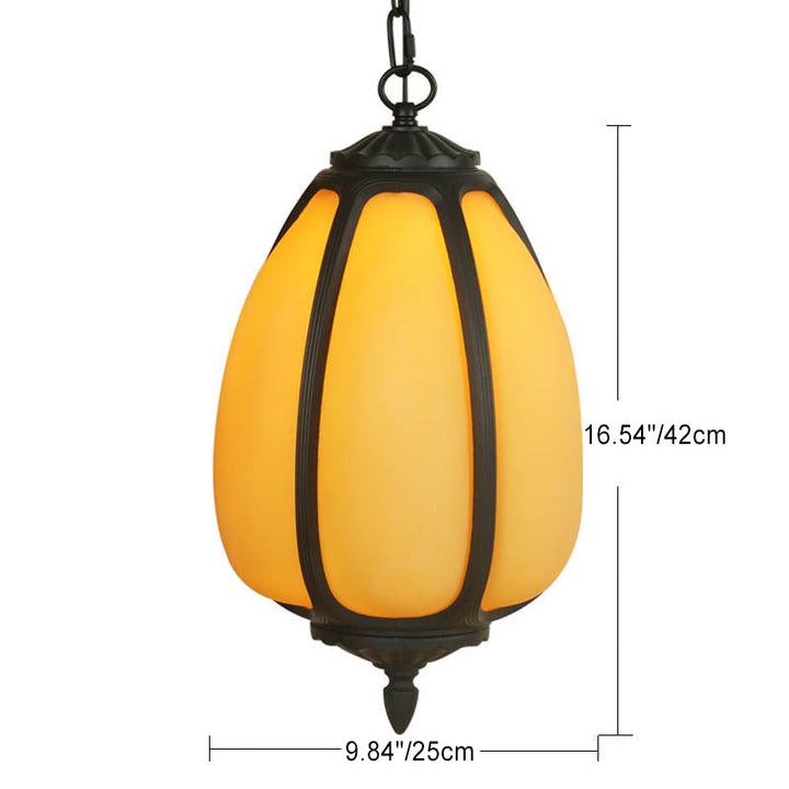 Traditional Chinese Waterproof Aluminum PC Dolomite Elliptical Pumpkin 1-Light Pendant Light For Ourdoor Patio | Bowlift
