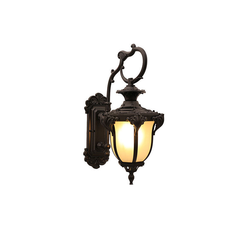 European Retro Aluminum Glass Carved Lantern 1-Light Outdoor Waterproof Wall Sconce Lamp | Bowlift