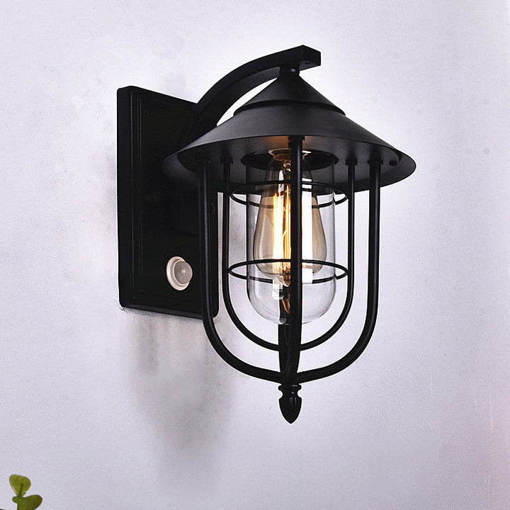 Contemporary Industrial Iron Waterproof Human Body Sensing 1-Light Outdoor Wall Sconce Lamp For Outdoor Patio | Bowlift
