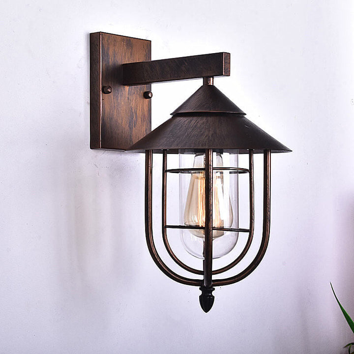 Vintage Industrial Iron Lantern Indoor Outdoor 1-Light Wall Sconce Lamp | Bowlift