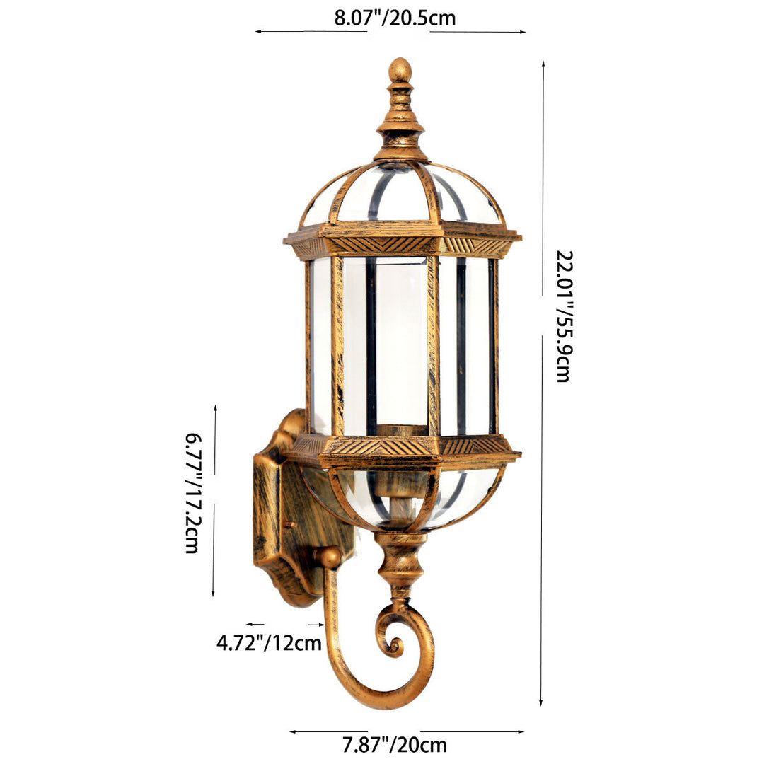 Traditional Vintage Waterproof Hexagonal Aluminum Glass 1-Light Outdoor Wall Sconce Lamp For Garden | Bowlift