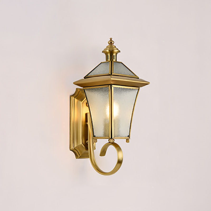 European Modern Luxury Quadrilateral Brass Glass Waterproof 1-Light Outdoor Wall Sconce Lamp | Bowlift