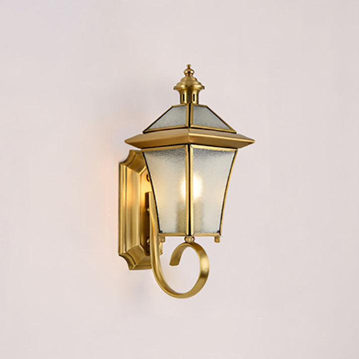 European Modern Luxury Quadrilateral Brass Glass Waterproof 1-Light Outdoor Wall Sconce Lamp | Bowlift