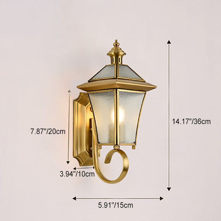 European Modern Luxury Quadrilateral Brass Glass Waterproof 1-Light Outdoor Wall Sconce Lamp | Bowlift