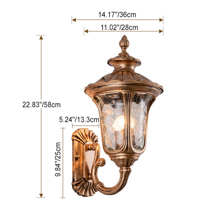 Traditional European Waterproof Castle Shaped Aluminum Glass 1-Light Outdoor Wall Sconce Lamp For Garden | Bowlift