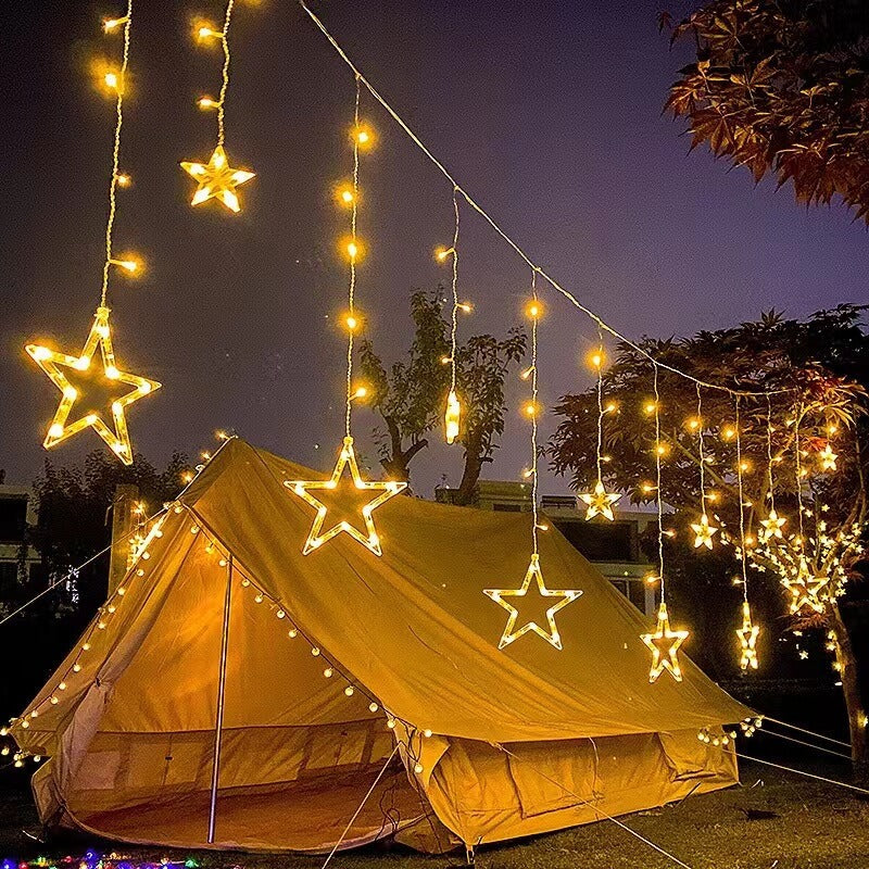 BowLift | LED Solar Star Moon Curtain Light  Christmas Outdoor Patio Decorative Camping String Lights