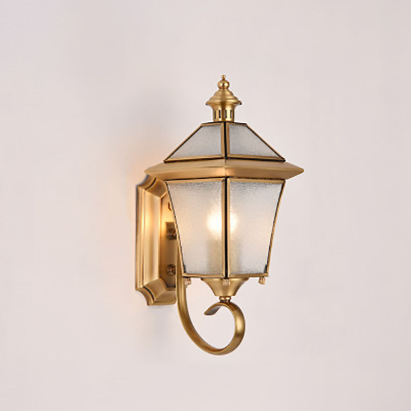 European Modern Luxury Quadrilateral Brass Glass Waterproof 1-Light Outdoor Wall Sconce Lamp | Bowlift
