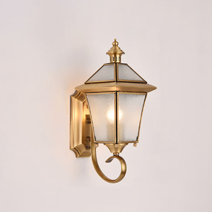 European Modern Luxury Quadrilateral Brass Glass Waterproof 1-Light Outdoor Wall Sconce Lamp | Bowlift