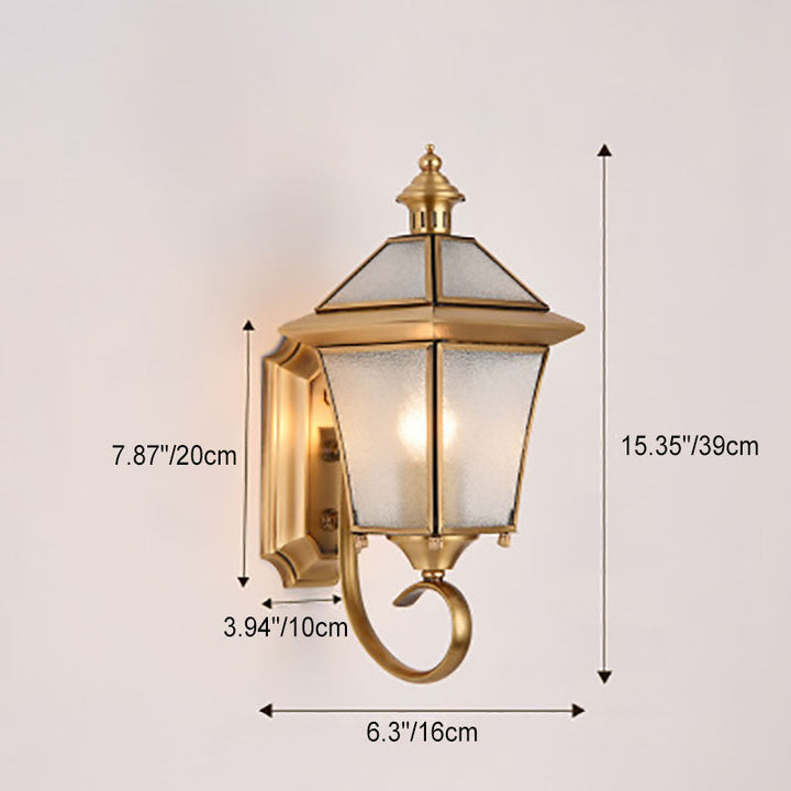 European Modern Luxury Quadrilateral Brass Glass Waterproof 1-Light Outdoor Wall Sconce Lamp | Bowlift