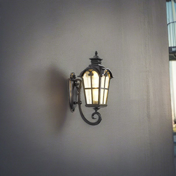 Traditional European Quadrilateral Window Shape Aluminum Glass 1-Light Wall Sconce Lamp For Outdoor Patio | Bowlift