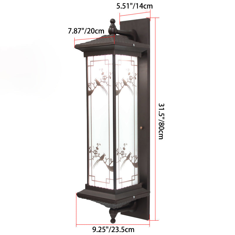 Traditional Chinese Rectangular Aluminum Glass Solar LED Wall Sconce Lamp For Garden | Bowlift