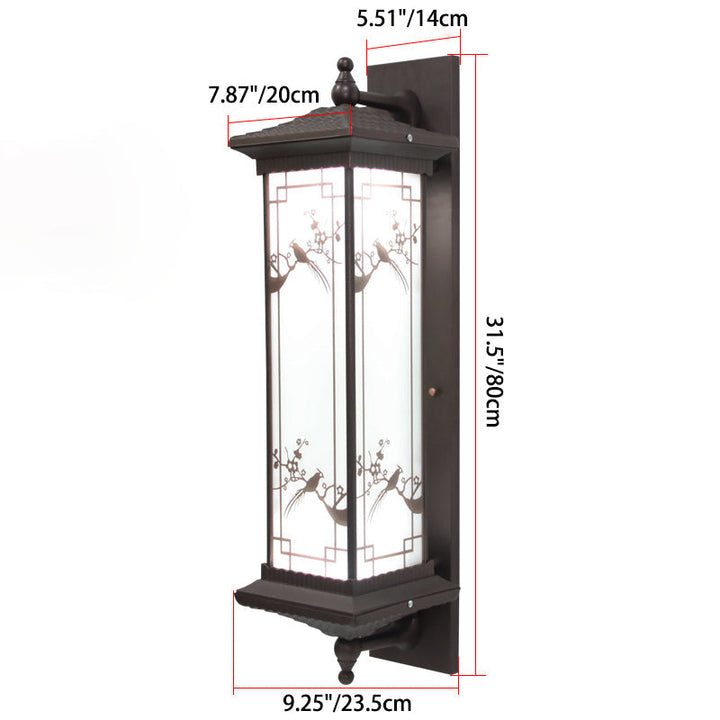 Traditional Chinese Rectangular Aluminum Glass Solar LED Wall Sconce Lamp For Garden | Bowlift