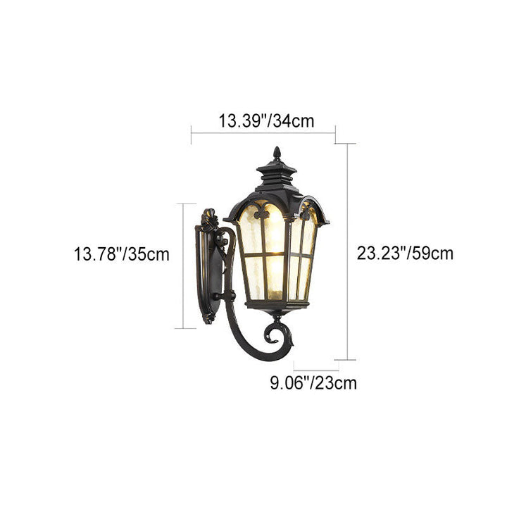 Traditional European Quadrilateral Window Shape Aluminum Glass 1-Light Wall Sconce Lamp For Outdoor Patio | Bowlift