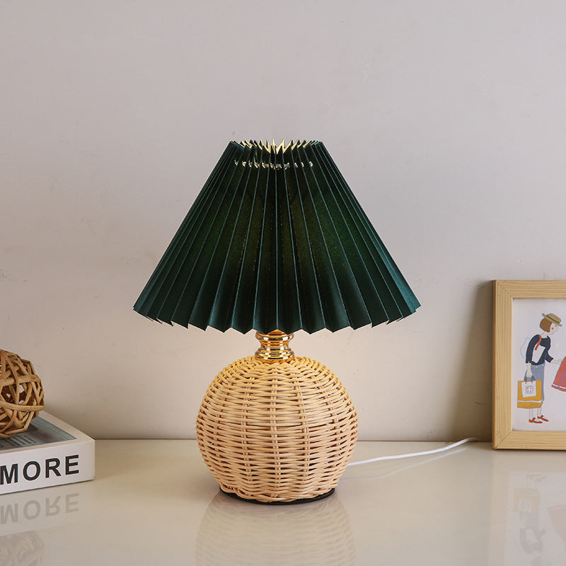 BowLift | RattaLume Nordic LED Table Lamp | Woven Rattan & Foldable Fabric Shade | Mood Light | Decor for the Bedroom