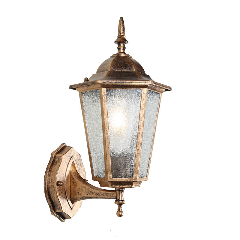 Contemporary Industrial Hexagonal Aluminum Frame Frosted Glass 1-Light Outdoor Wall Sconce Lamp For Garden | Bowlift