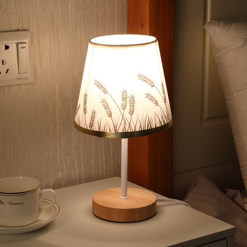 BowLift | Nordic Vintage Fabric Cone Solid Wood LED Table Lamp