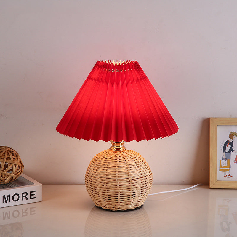 BowLift | RattaLume Nordic LED Table Lamp | Woven Rattan & Foldable Fabric Shade | Mood Light | Decor for the Bedroom