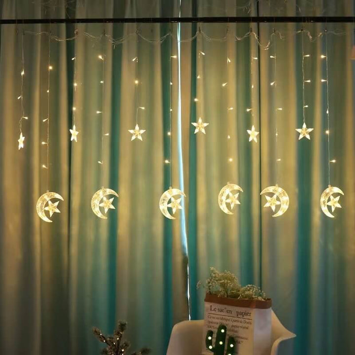 BowLift | LED Solar Star Moon Curtain Light  Christmas Outdoor Patio Decorative Camping String Lights