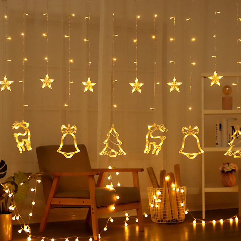 BowLift | LED Solar Star Moon Curtain Light  Christmas Outdoor Patio Decorative Camping String Lights