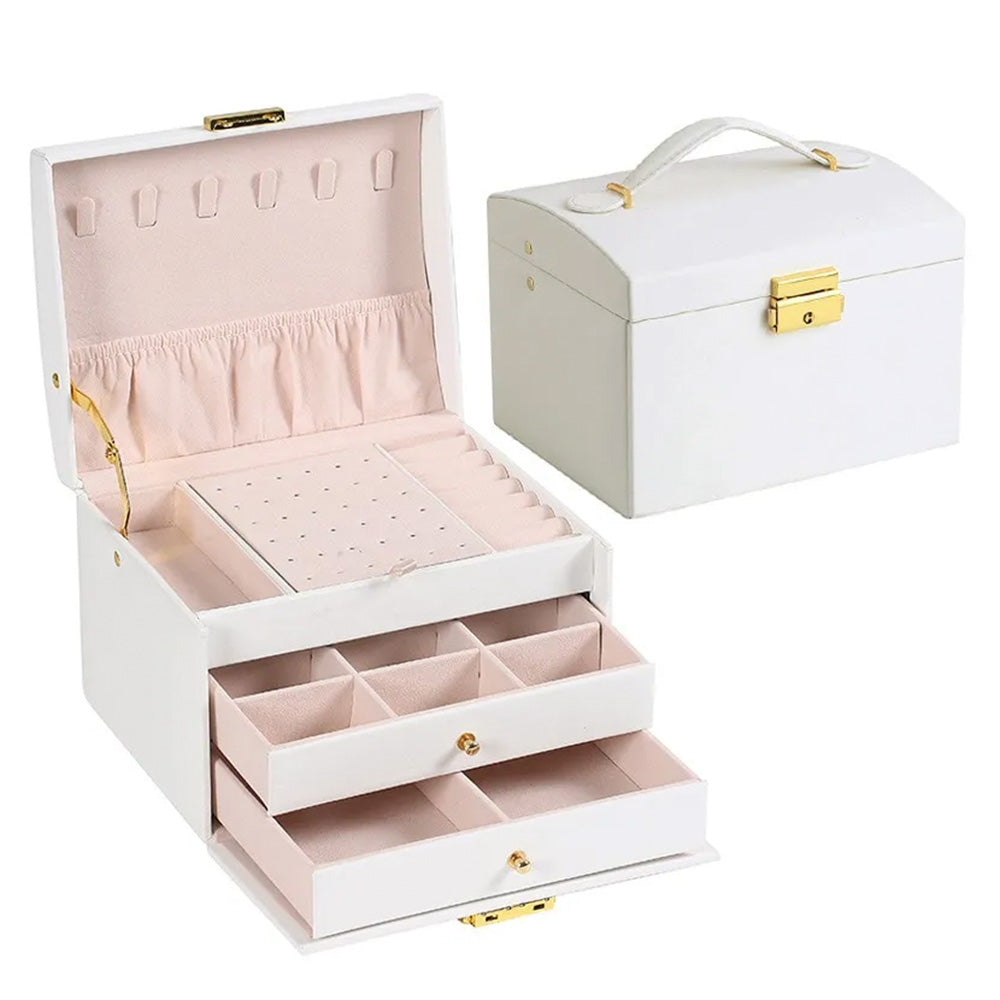 BowLift | Large Jewelry Earing and Necklace Box Storage Holder Organizer for Women and Guys Case Stand with Drawers and Lock