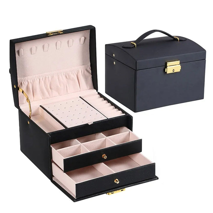 BowLift | Large Jewelry Earing and Necklace Box Storage Holder Organizer for Women and Guys Case Stand with Drawers and Lock