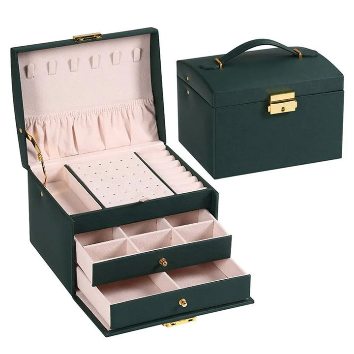 BowLift | Large Jewelry Earing and Necklace Box Storage Holder Organizer for Women and Guys Case Stand with Drawers and Lock