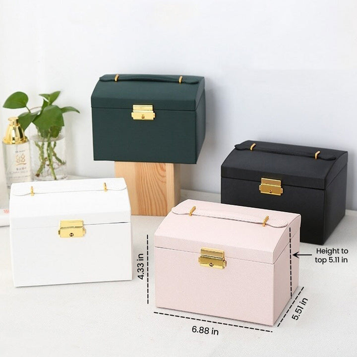 BowLift | Large Jewelry Earing and Necklace Box Storage Holder Organizer for Women and Guys Case Stand with Drawers and Lock