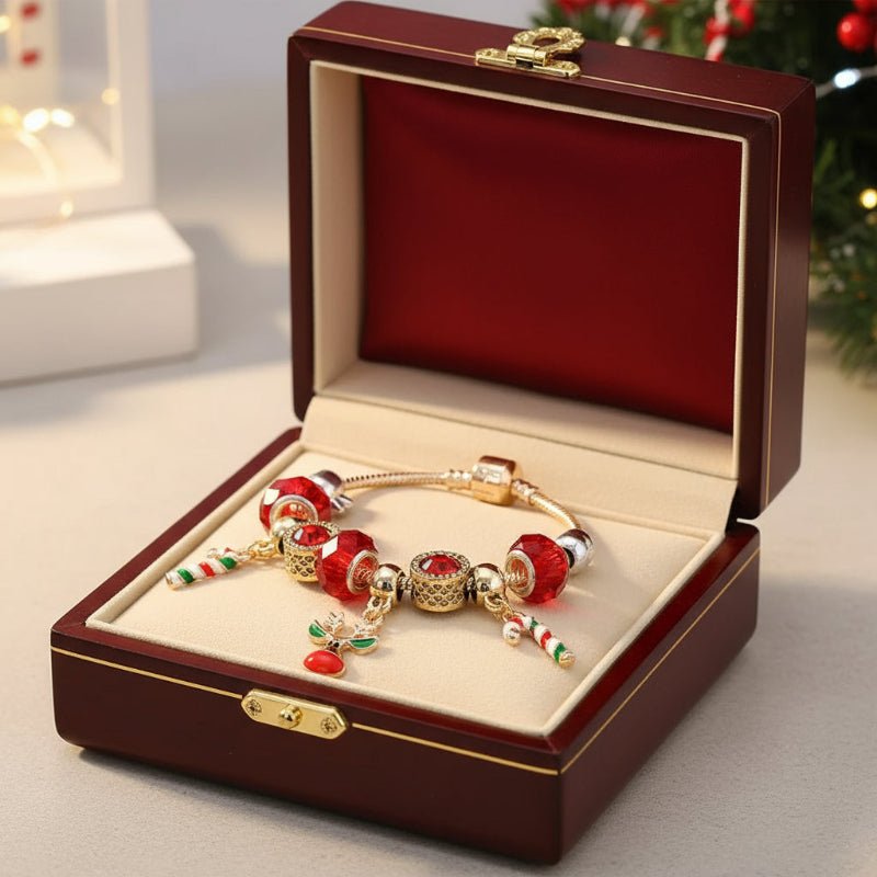 BowLift | Festive Candy Cane Charm Bracelet with Adjustable Silver Chain