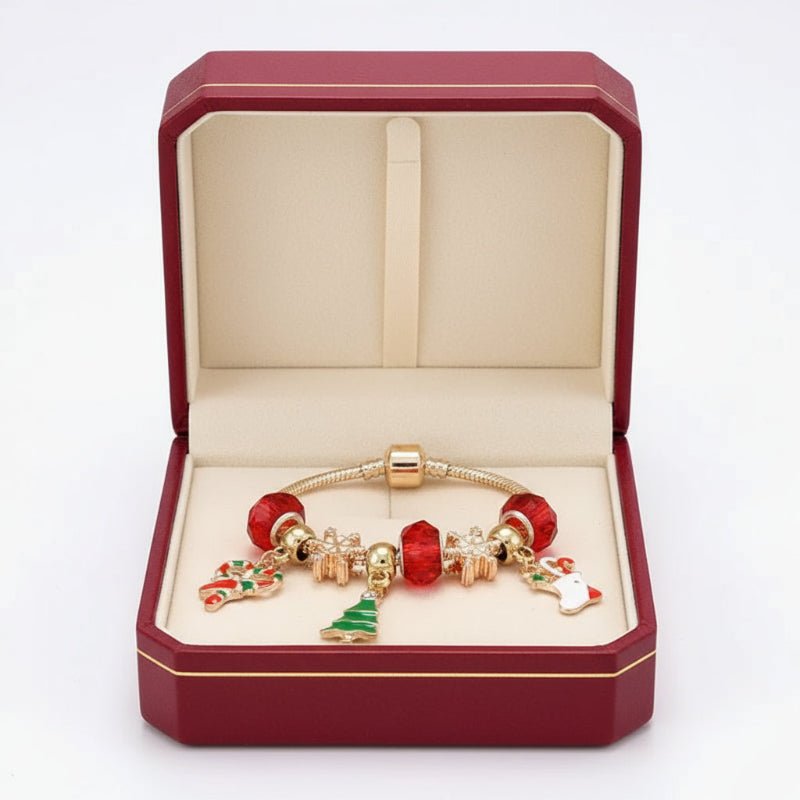 BowLift | Festive Candy Cane Charm Bracelet with Adjustable Silver Chain