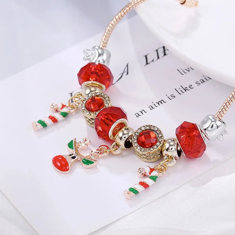 BowLift | Festive Candy Cane Charm Bracelet with Adjustable Silver Chain