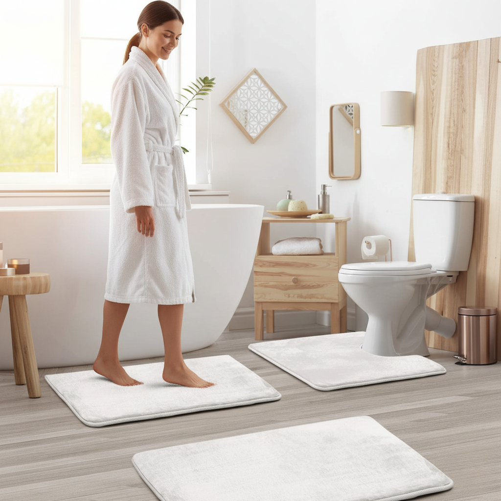 BowLift | Soft Memory Foam Bath Mat Set with Non-Slip Surface