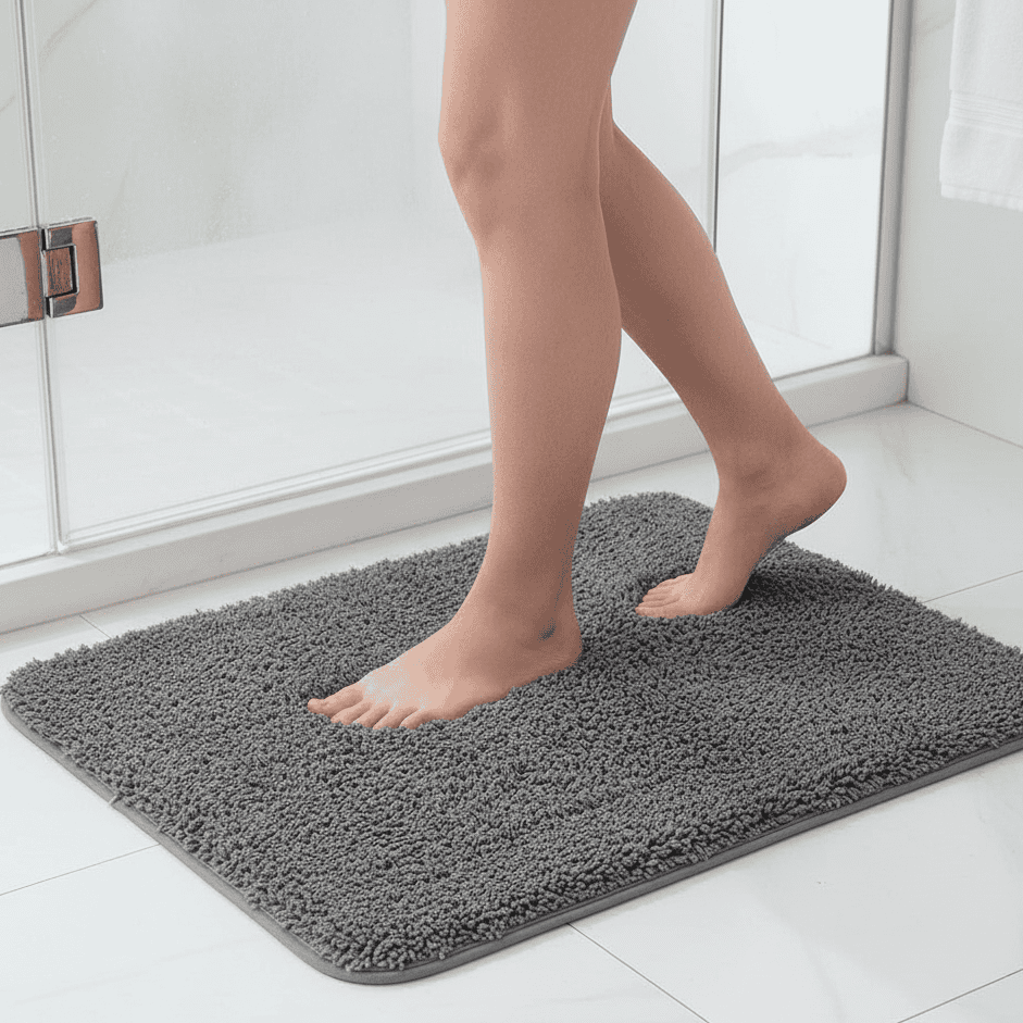 BowLift | Fluffy bathroom rug with soft fur texture