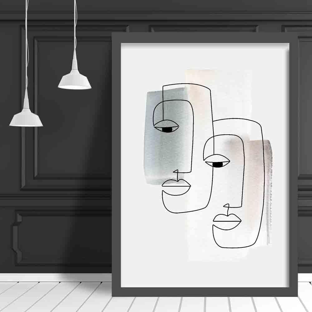 Abstract Watercolor Lines Art Faces Wall Art Print 01 | Bowlift