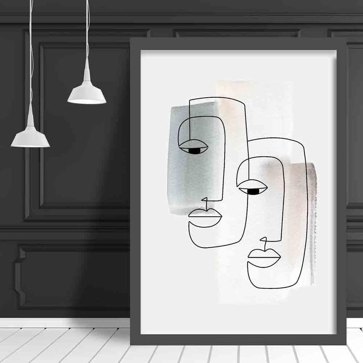 Abstract Watercolor Lines Art Faces Wall Art Print 01 | Bowlift