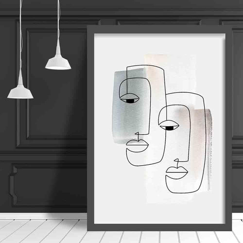 Abstract Watercolor Lines Art Faces Wall Art Print 01 | Bowlift