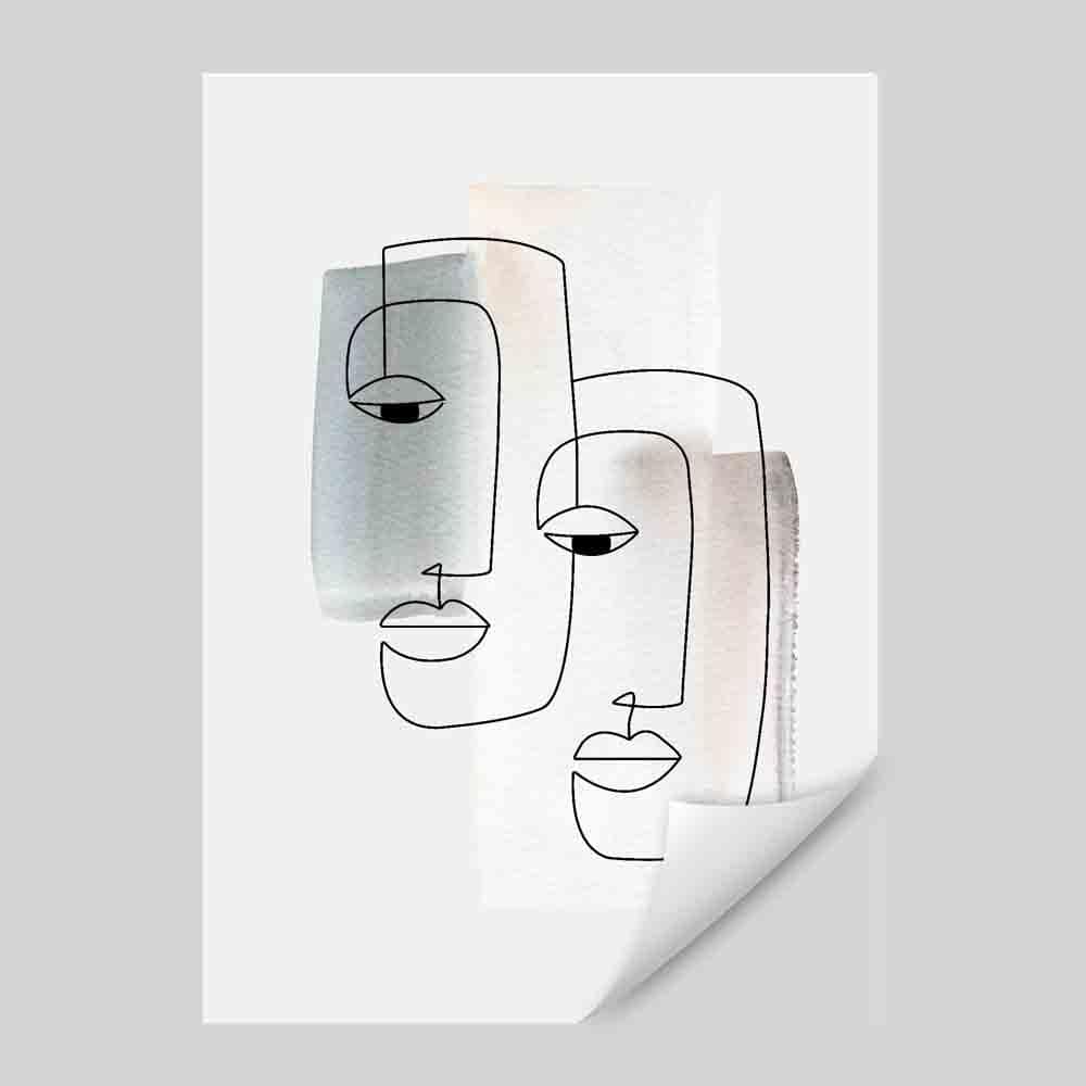 Abstract Watercolor Lines Art Faces Wall Art Print 01 | Bowlift