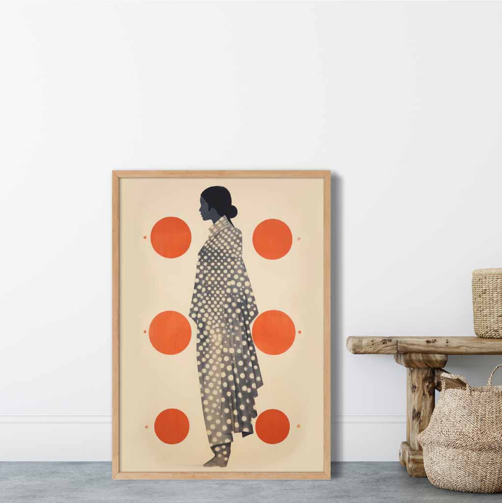 Beige, Black & Orange Fashion Illustration Print | Bowlift