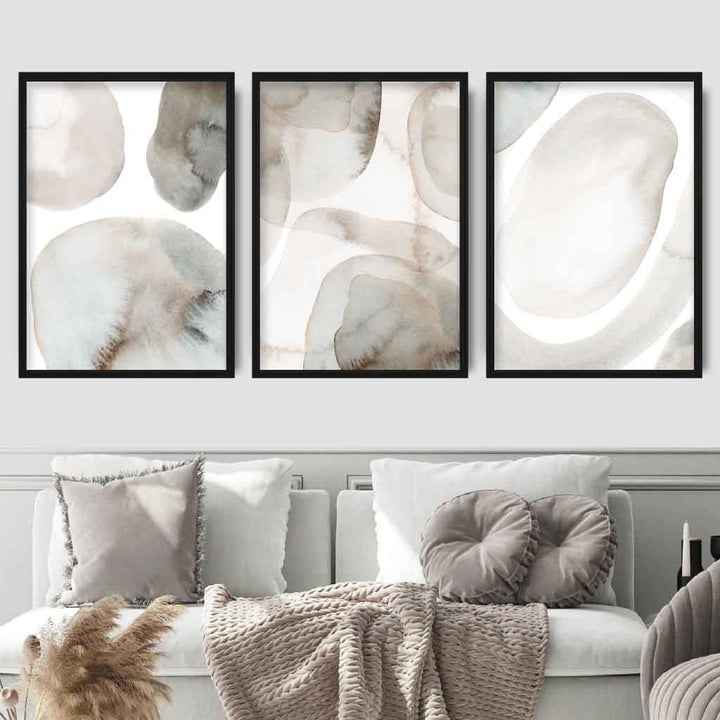 Beige and Gray Set of 3 Watercolor Shapes Wall Art | Bowlift