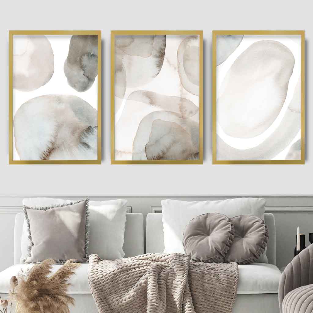Beige and Gray Set of 3 Watercolor Shapes Wall Art | Bowlift