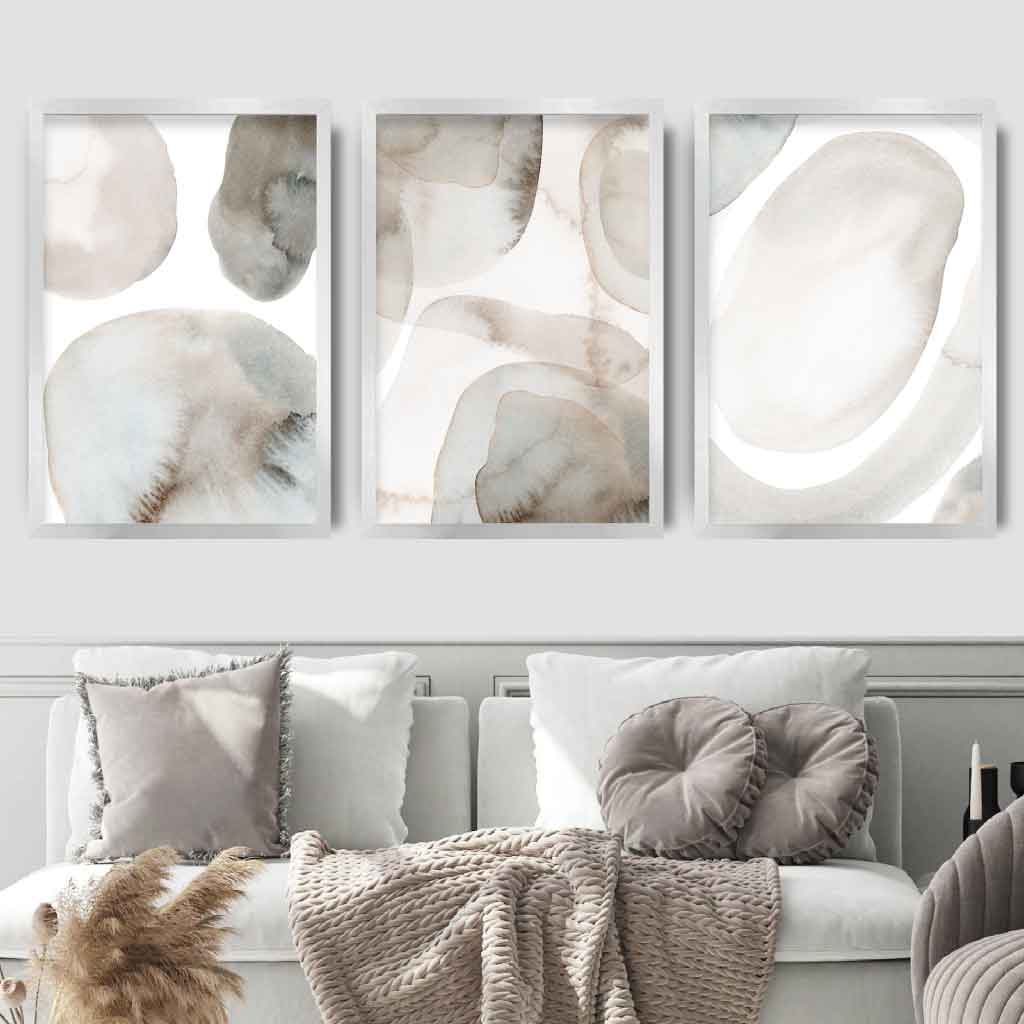 Beige and Gray Set of 3 Watercolor Shapes Wall Art | Bowlift