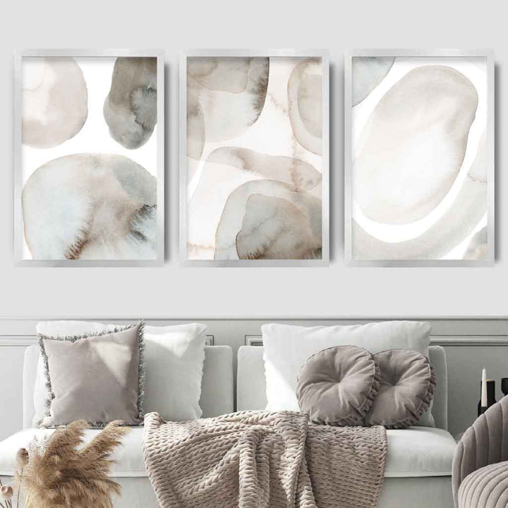 Beige and Gray Set of 3 Watercolor Shapes Wall Art | Bowlift