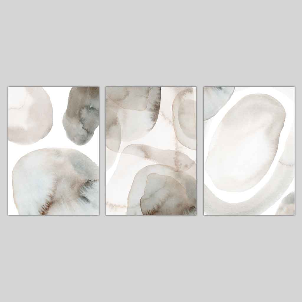 Beige and Gray Set of 3 Watercolor Shapes Wall Art | Bowlift