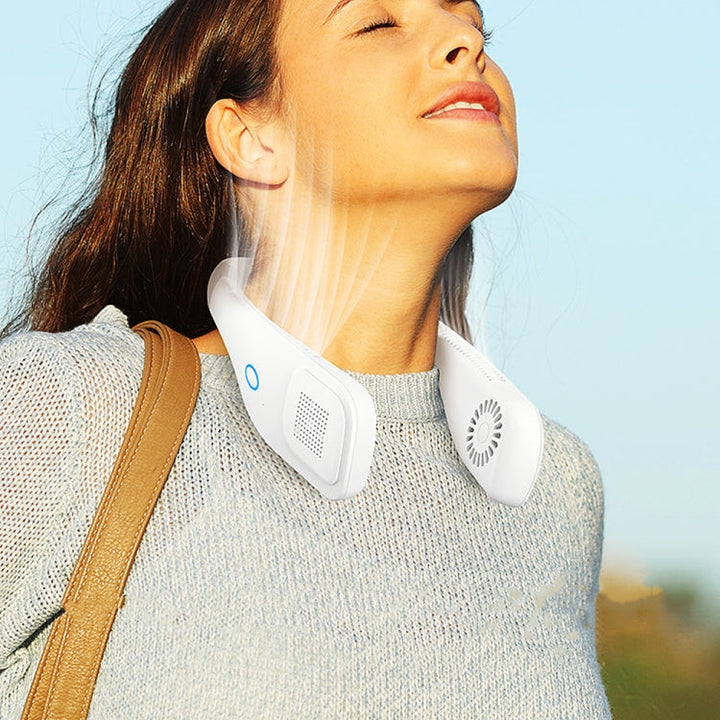 Hand Free Mini USB Neck Fan - Rechargeable Portable Headphone Design Wearable Neckband Fan, 3 Level Air Flow, 360 Degree Free Rotation Perfect for Sports, Office and Outdoor(White) | Bowlift