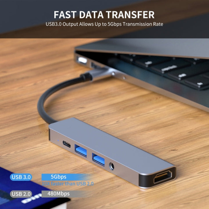 BowLift | ENKAY Hat-Prince 5 in 1 Type-C Hub 4K HDMI Converter Docking Station 3.5mm Audio Jack Adapter