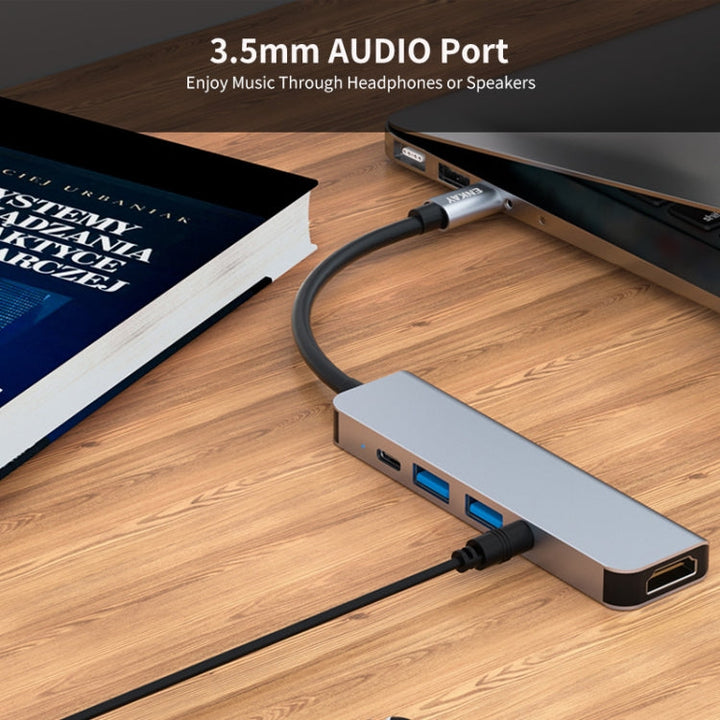 BowLift | ENKAY Hat-Prince 5 in 1 Type-C Hub 4K HDMI Converter Docking Station 3.5mm Audio Jack Adapter